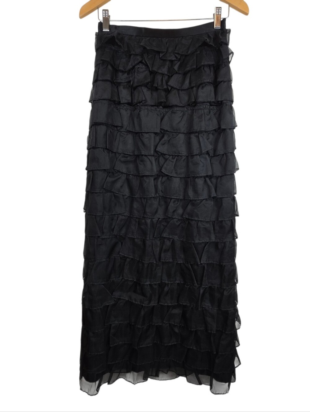 J McLaughlin 100% Silk Maxi Skirt Sz 4 Tiered Whimsigoth Goth Victorian EUC
